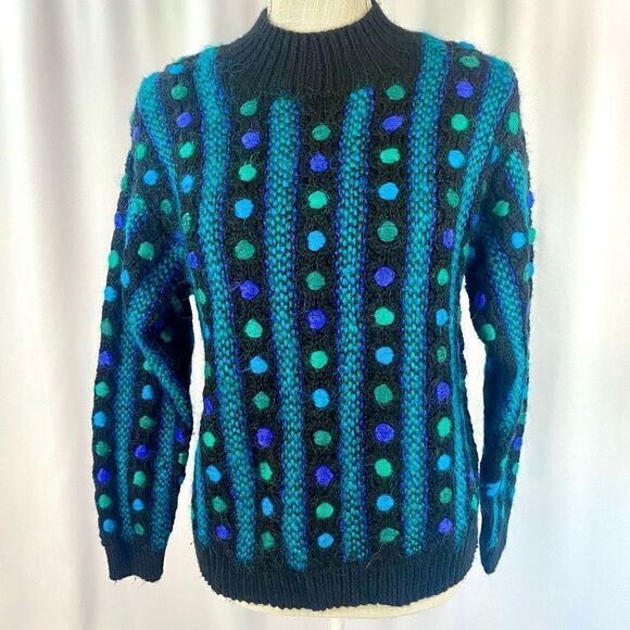 Vintage Hand Knit Sweater Casual Corner Unique Vibrant Wool Mohair - Picture 1 of 12